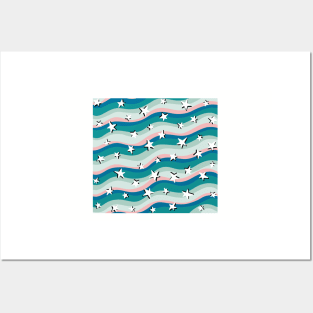 Stars and Stripes Teal and Pink Fun Colourful Pattern Posters and Art